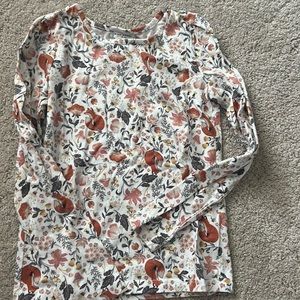 Girls size 7 orange and grey fox and floral print top